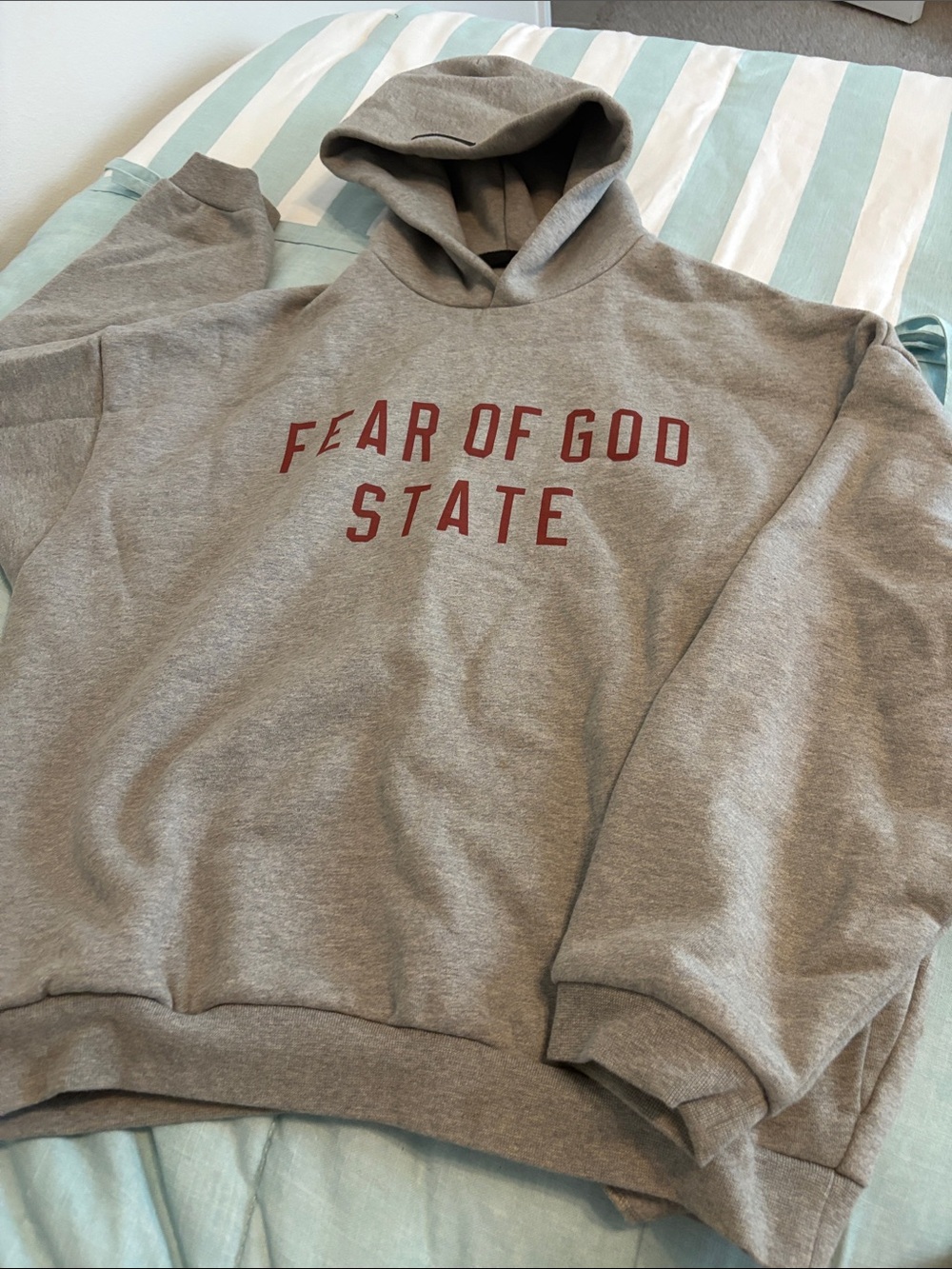 Fear of God Grey Hoodie with Red 'Fear of God State' Logo25”p2p